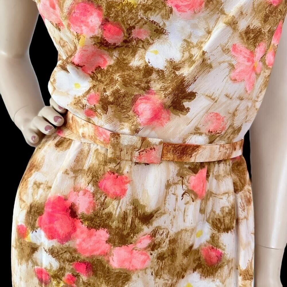 Vintage 50s Floral Silk Wiggle Dress Small | Hollywood Regency Mid Century Glam - Picture 4 of 9